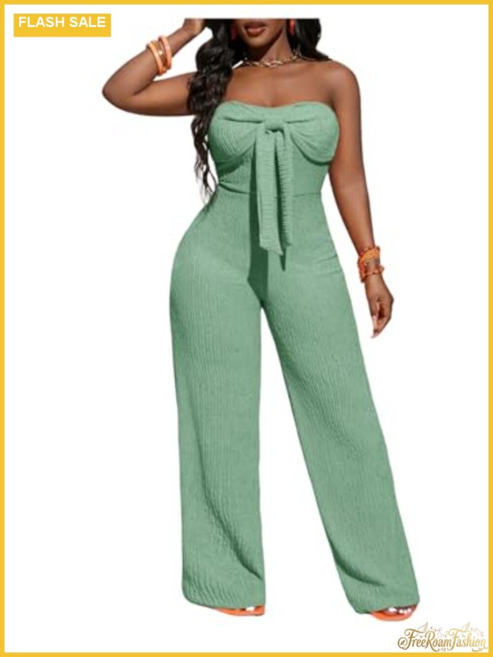 Strapless Tube Jumpsuit Wide Leg Knot Front Sleeveless Romper